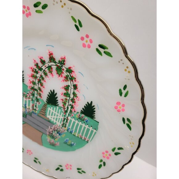 Hand Painted Vintage Milk Glass Decorative Plate Anchor Hocking - Picture 3 of 10